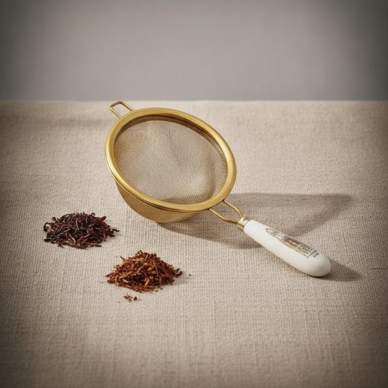 Herbal Tea - ที่กรองชาสแตนเลสแบบตาข่ายคู่พร้อมด้ามจับเซรามิกสำหรับชงชาใบหลวมและชาดำสมุนไพร