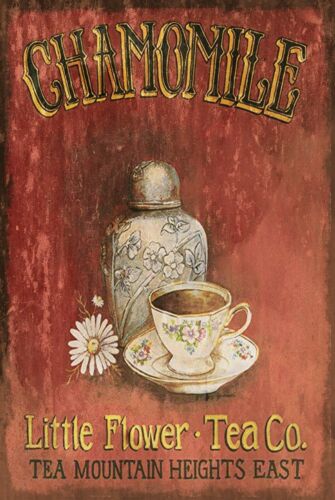 Chamomile Tea - ป้ายโลหะสไตล์เรโทรวินเทจ โฆษณาชาคาโมมายล์ ลายดอกไม้ ช่วงเวลาชาน้ำหนึ่ง