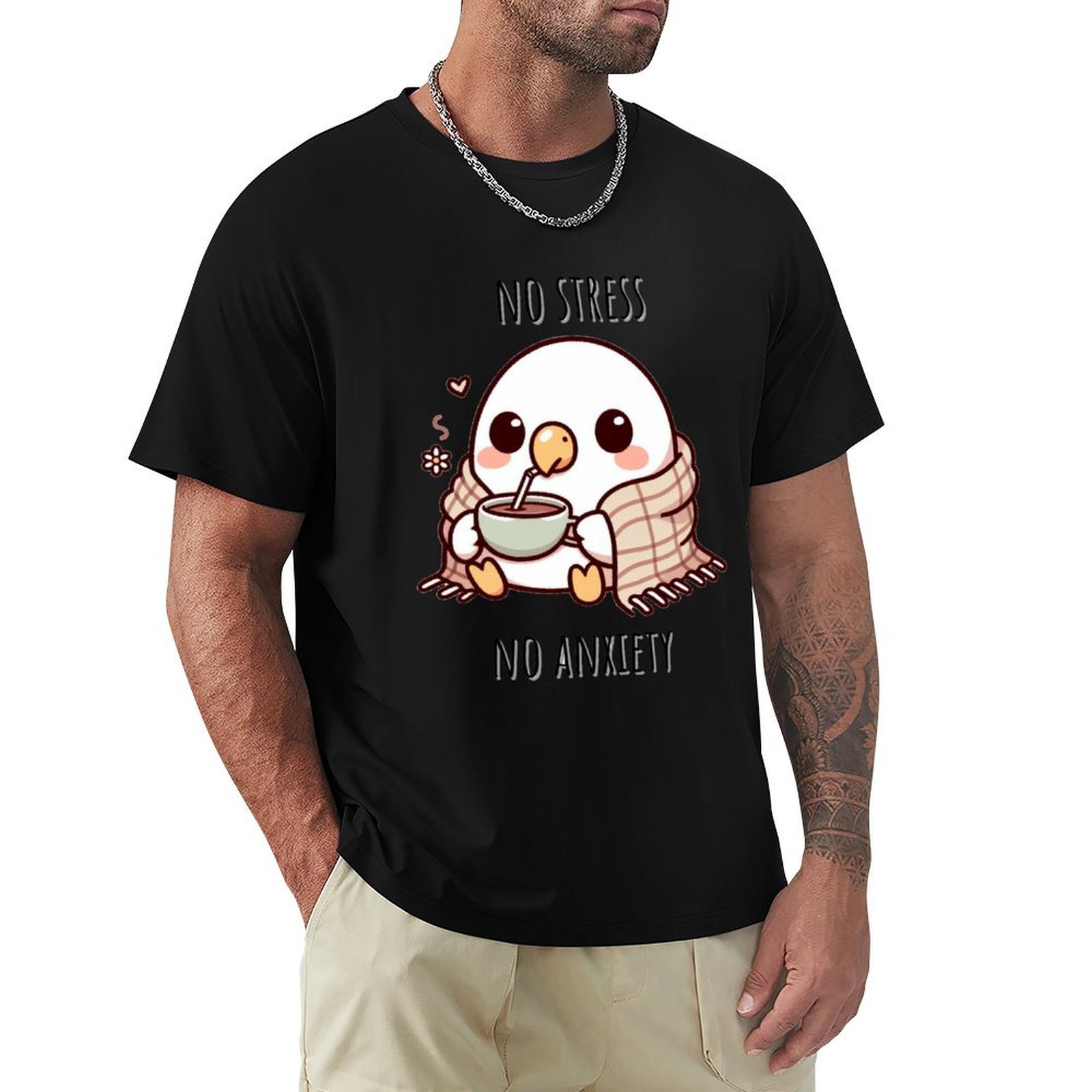 Chamomile Tea - เสื้อยืดลายชาโมมิลและนกแก้ว ไซส์ใหญ่ แขนสั้น