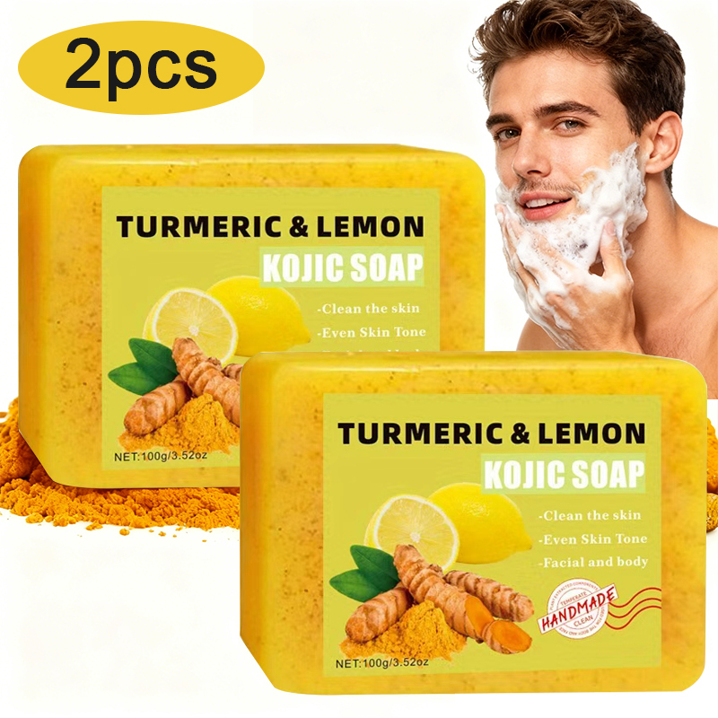 Turmeric - สบู่กรดซิตริกขมิ้น 2 ชิ้น, ทำความสะอาดอย่างอ่อนโยน, อาบน้ำ, ให้ความชุ่มชื้น,